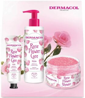 Set cadou Dermacol Rose Flower (săpun cremă 250 ml, exfoliant de corp 200 g, cremă de mâini 30 g)