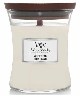 WOODWICK White Teak lumânare parfumată 275 g