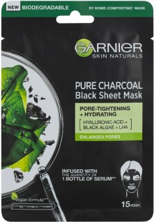 Garnier Skin Naturals Pure Charcoal Algae Textile Mask pentru pori dilatați 1 buc.