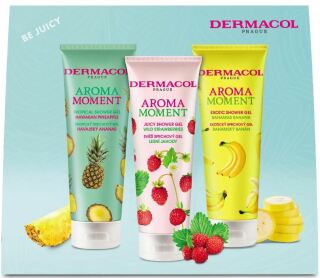 Set cadou Dermacol Aroma Moment Mix (Gel de duș Tropical 250 ml, Gel de duș Juicy 250 ml, Gel de duș Exotic 250 ml)