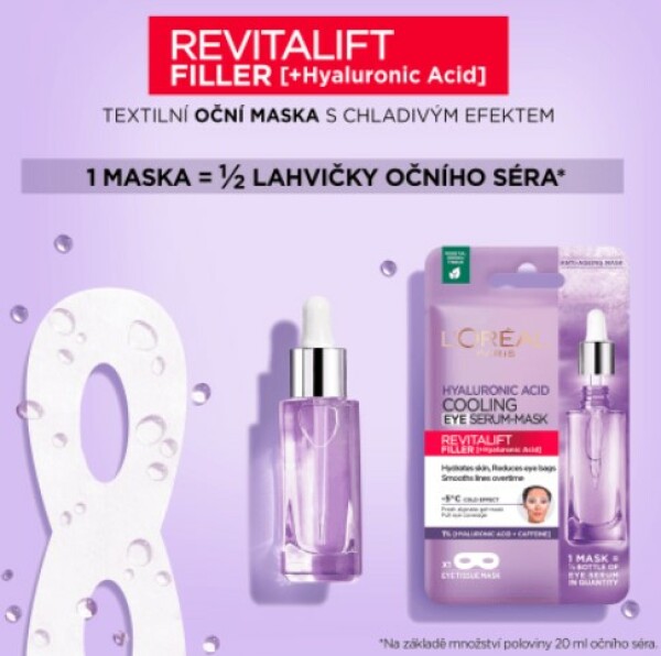 L'Oréal Paris Revitalift Filler Mască de ochi textilă HA HA cu efect de răcire 11 g